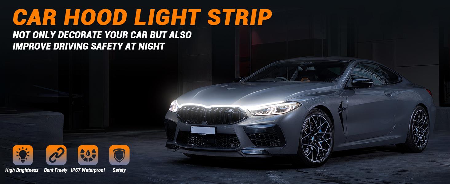 DIBMS 71” High Brightness Automotive Hood Gap LED Strip - Ambient Lighting Package with Unique Daytime Running Light Design, Easy Installation, 12V-Ice Blue eclipse  led  lights