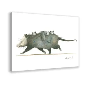Opossum with Cubs Opossum Art - Marsupial Print Watercolor Painting Art Wall