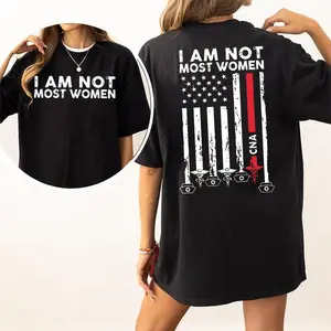 [100% Cotton] I Am Not Most Women CNA T-Shirt, Patriotic CNA Thin Red Line Graphic Tee, Distressed American Flag Nurse Shirt, Certified Nursing Assistant Short Sleeve Shirt, Nurses Week CNA Gift For Women Healthcare Worker