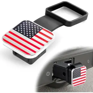 2 Inch Rubber Trailer Hitch Cover, American Flag Rubber Hitch Tube Cover Plug Cap, Car Exterior Accessories Fits for Most Vehicles Hitch Receivers, Hitch Cover Tube Plug Cap (Silver-Red)