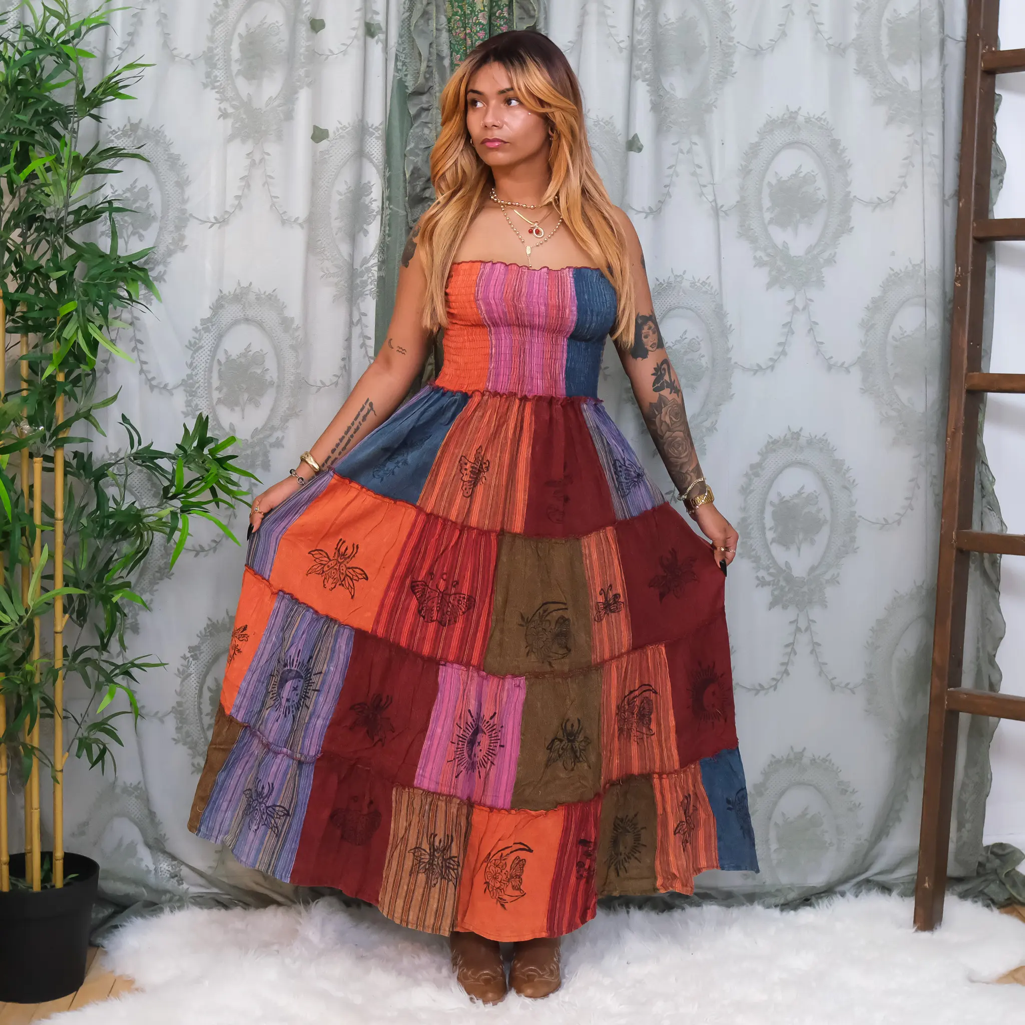 Boho Patchwork Multi Way Skirt Dress, Hippie Festival Maxi Dress, Handmade Cotton Gypsy Clothing, Convertible Long Summer Fairy core Outfit