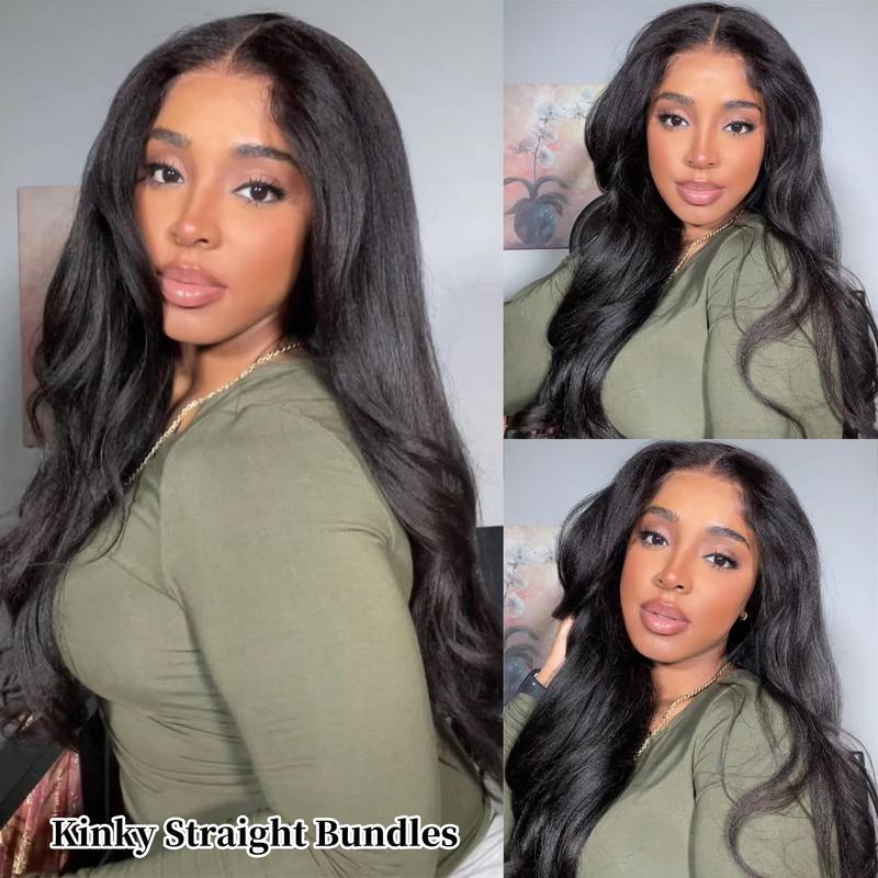 15A PerisModa Kinky Straight Bundles Human Hair Weave Yaki Straight Bundles 12-32 Inches Remy Hair 4C Extensions Set 100% Unprocessed Brazilian Virgin Hair Natural Color For Black Women
