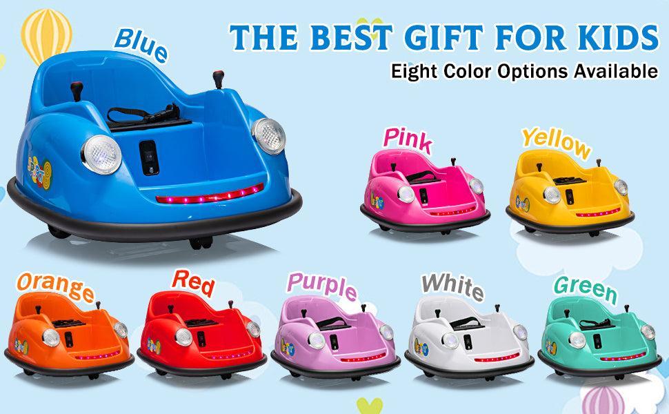 GARVEE 12V Ride On Bumper Car for Toddlers - Christmas Electric Bumping Car with Remote Control, Battery Display, 360° Spin, LED Lights, Music, USB - Available in Pink, Red, Green, Orange, Blue
