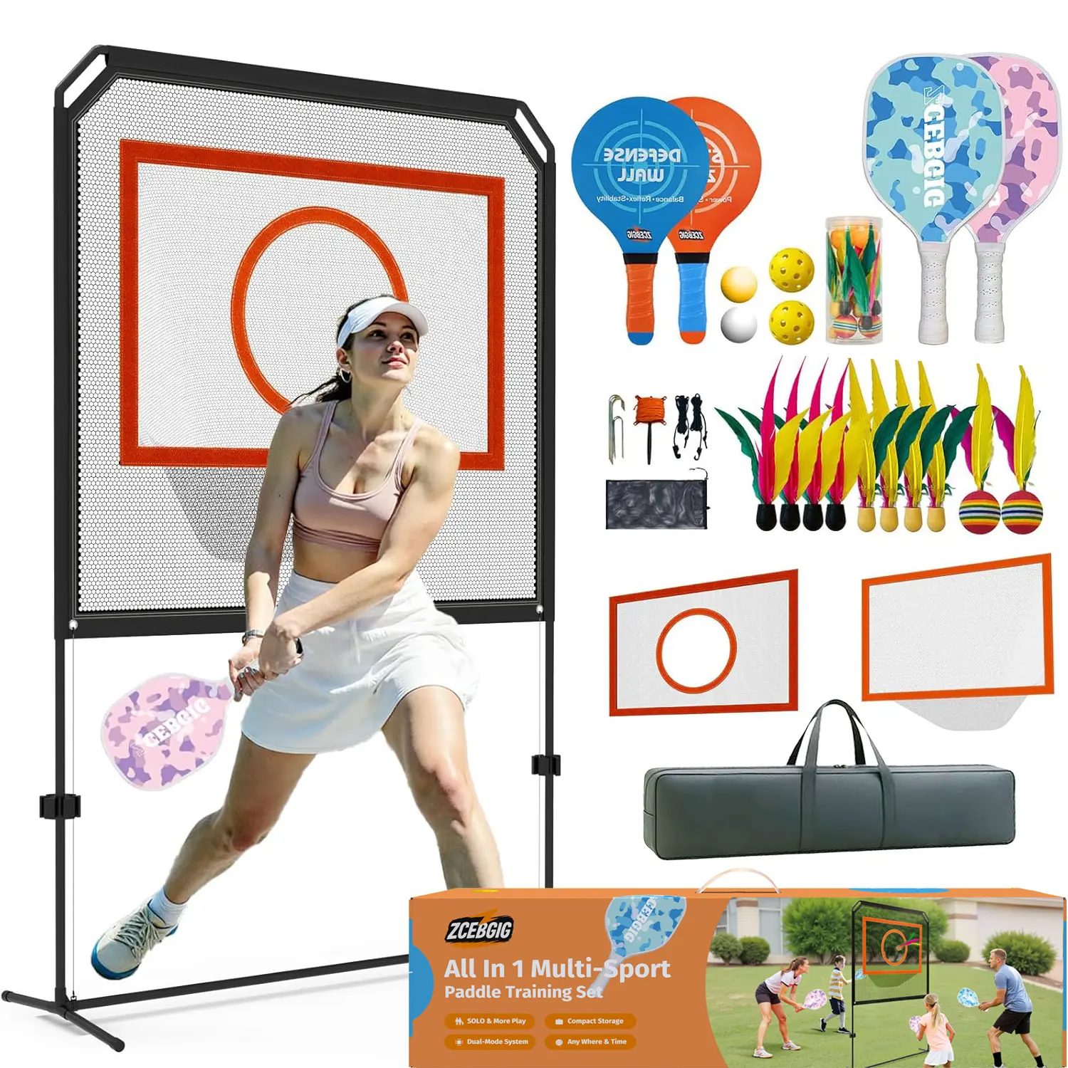 Indoor Paddle Game Set with Net All in One Outdoor & Indoor Kit for Family Fun Includes 2 Pro Adult Paddles 2 Kids Paddles 2 Pickleballs 2 Ping Pong Balls 4 Soft Training Balls 10 Jianzi Portable & Versatile for Backyard Beach Park Indoor Play