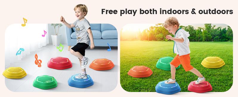 Holyton Light-Up Musical Stepping Stones, 5-Piece Set, Non-Slip Sensory Balance Stones for Toddlers, Indoor & Outdoor Play Holyton Light-Up Musical Stepping Stones, 5-Piece Set, Non-Slip Sensory Balance Stones for Toddlers, Indoor & Outdoor Play