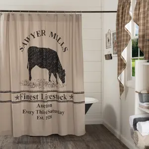 Farmstead Charcoal Cow Shower Curtain