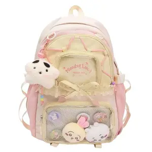 RIVERICH Kawaii Backpack with Cute Accessories Nylon Casual Bookbags with Pendants Lightweight Laptop Bag Travel Daypacks (Pink,Backpack)