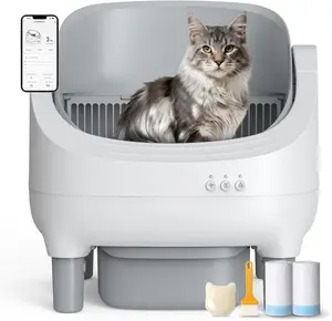 Automatic Cat Litter Box,Self Cleaning Litter Box for Multiple Cats with Open Top Design, App Control, Safety Protection,Ultra-Quiet,Easy Setup,Light Gray