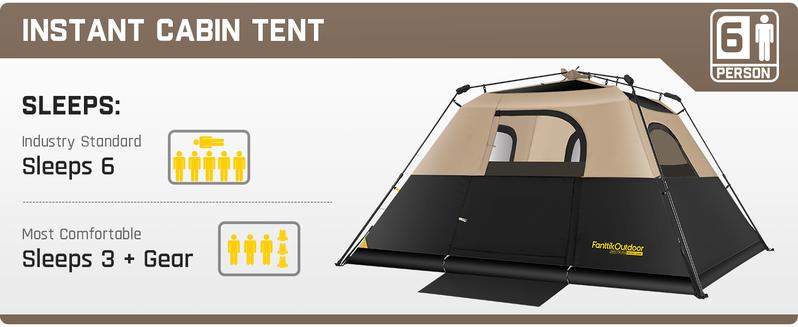 Fanttik Outdoor Zeta C4/C6 Pro Instant Cabin Tent 4/6 Person Portable Waterproof with Removable Canopy, Windproof, and High-Quality Materials Camping Equipment Spacious Interior