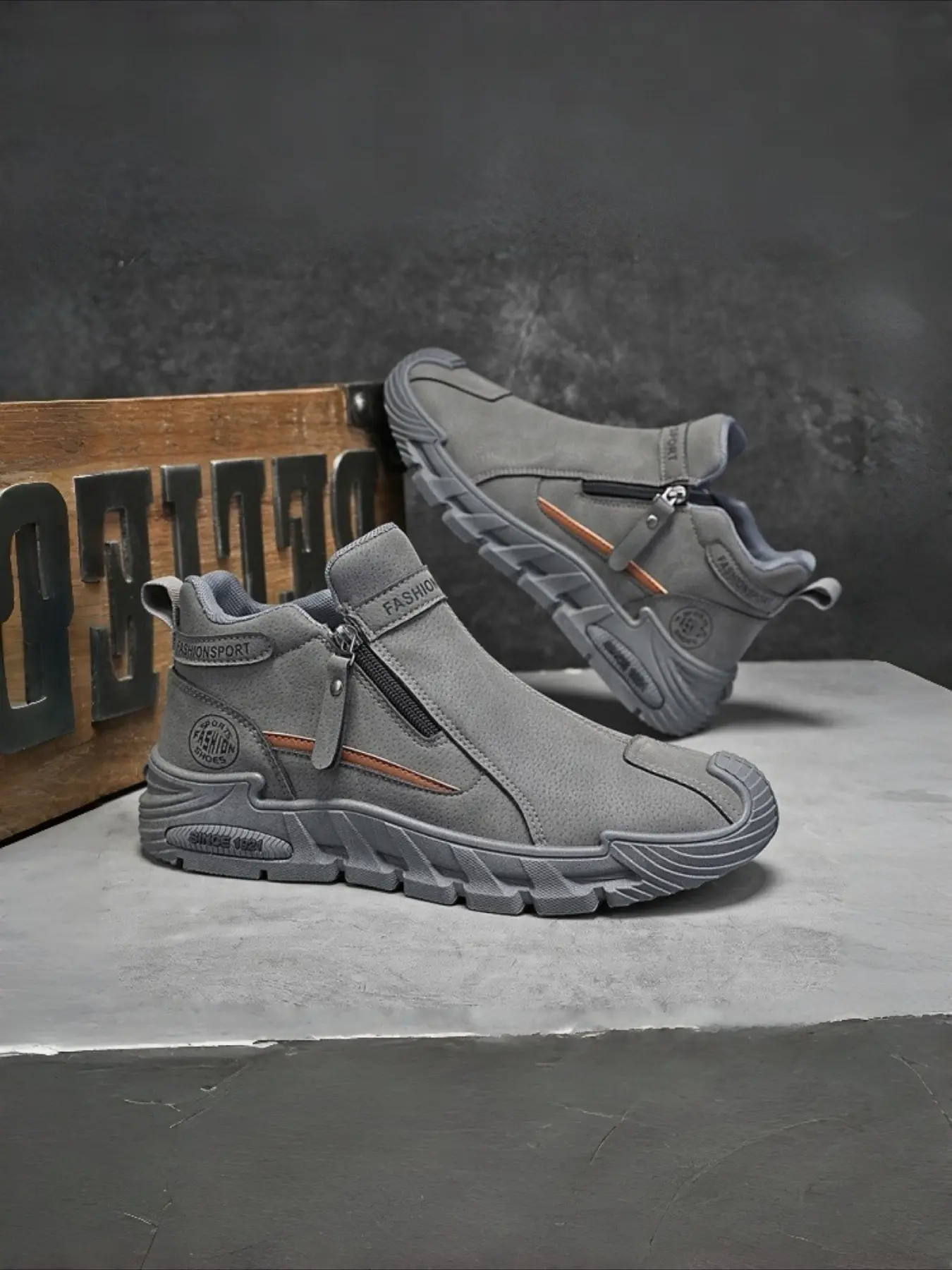 Men's New Functional Style Platform Athletic & Casual High-Top Closed Boots Walking Shoes - Color-Block with Side Zipper Side Zippered Boot Casual Outdoor Boot