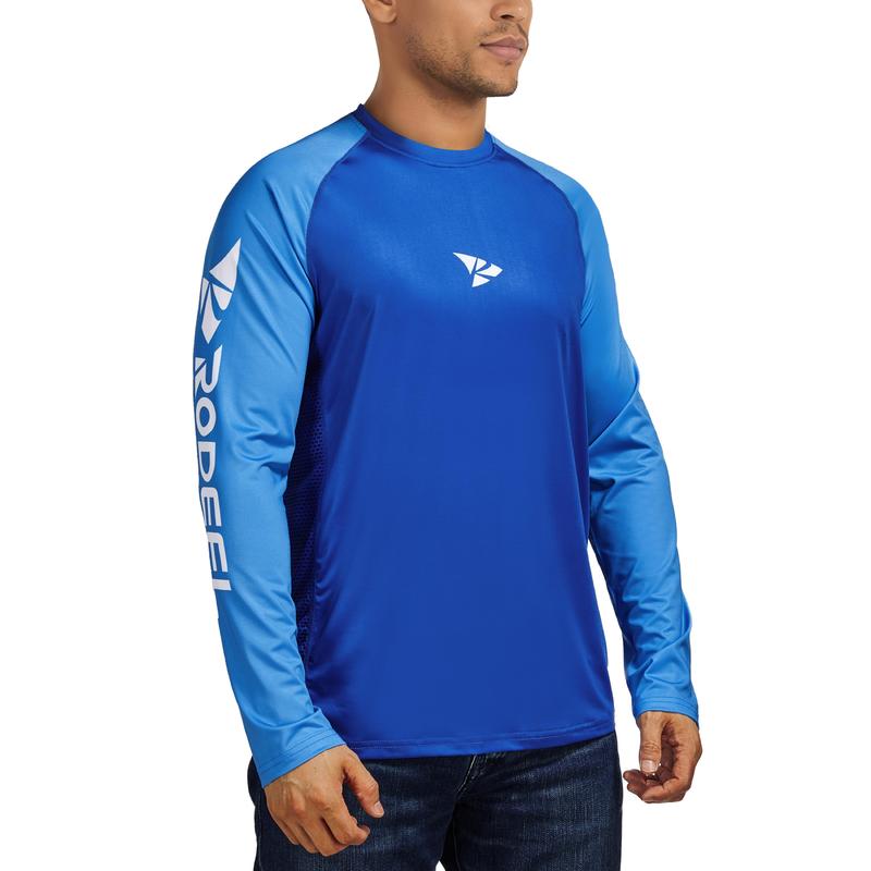 RODEEL 912 Long Sleeve Shirts w/ Fish Print Men UPF 50+ Sun UV Protection Lightweight Quick Dry Moisture Wicking Breathable Cooling Athletic Activewear for Outdoor Sport Gym Workout Fishing Hiking Running Boating Construction, Holiday Gift