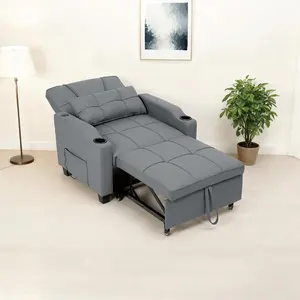 GAOMON Convertible Sleeper Sofa Bed, 4 in 1 Sleeper Chair Pull Out Bed with Vibration Massage Lumbar Pillow, Single Sofa Recliner Chair with USB/Type-C Port, Cup Holders and Side Pocket for Small Spaces