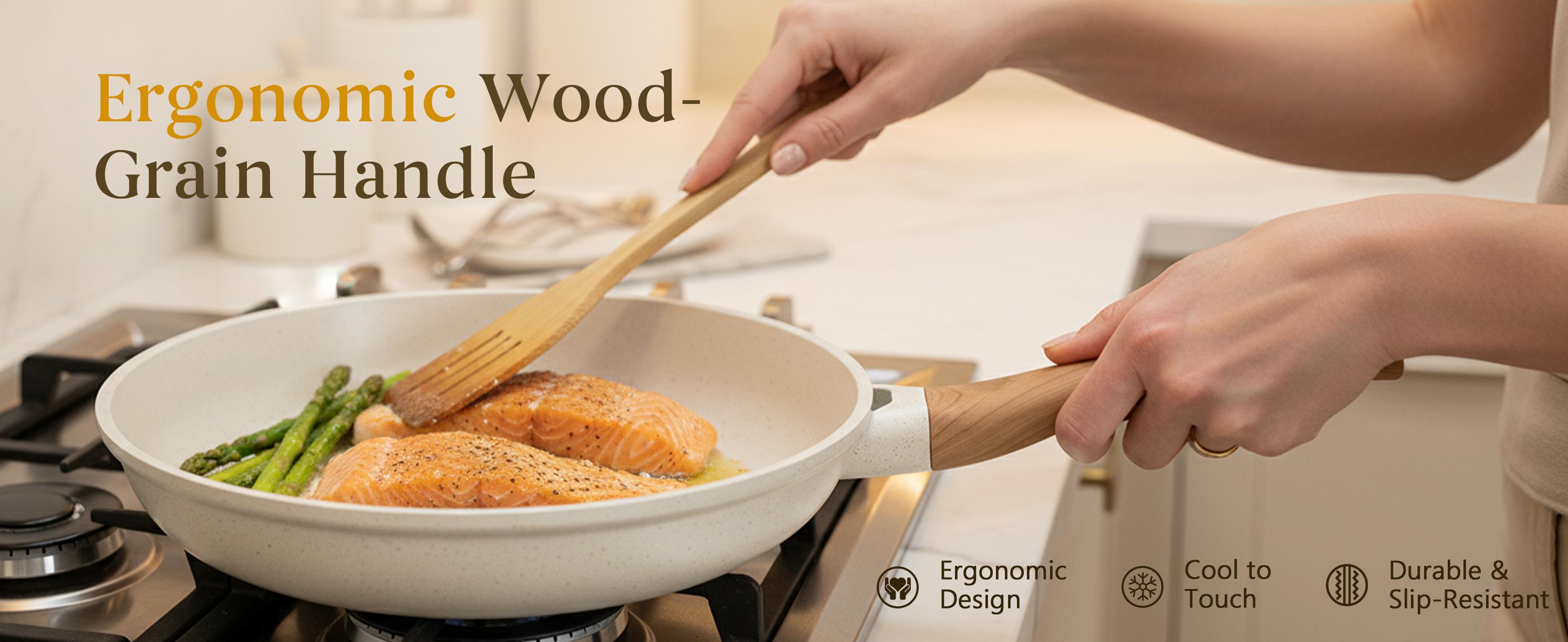 USELUCK Pots and Pans Set Non Stick Non-Toxic 22 Pcs Ceramic Cookware Sets Nonstick Kitchen Pot&Pan With Lid Cream White Granite Induction Compatible with Glass Lids Crepe Frying Pan PFOA/PFOS-Free