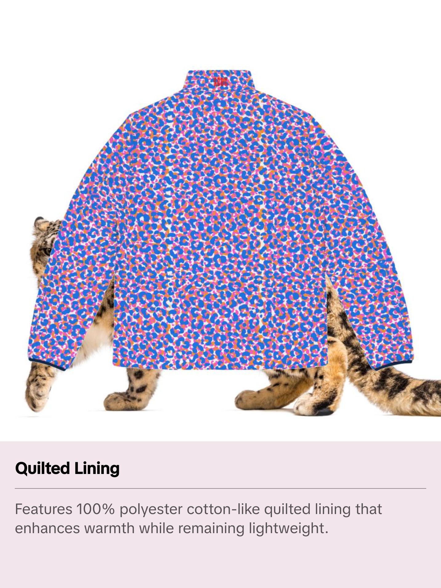 Men's SCBC " Spotted Frenzy" Puffer Jacket (AOP). Puffer Jacket, Spring, Mens Clothes, Warm Jacket, Lightweight, Deer, Graphic Design. Collar Menswear