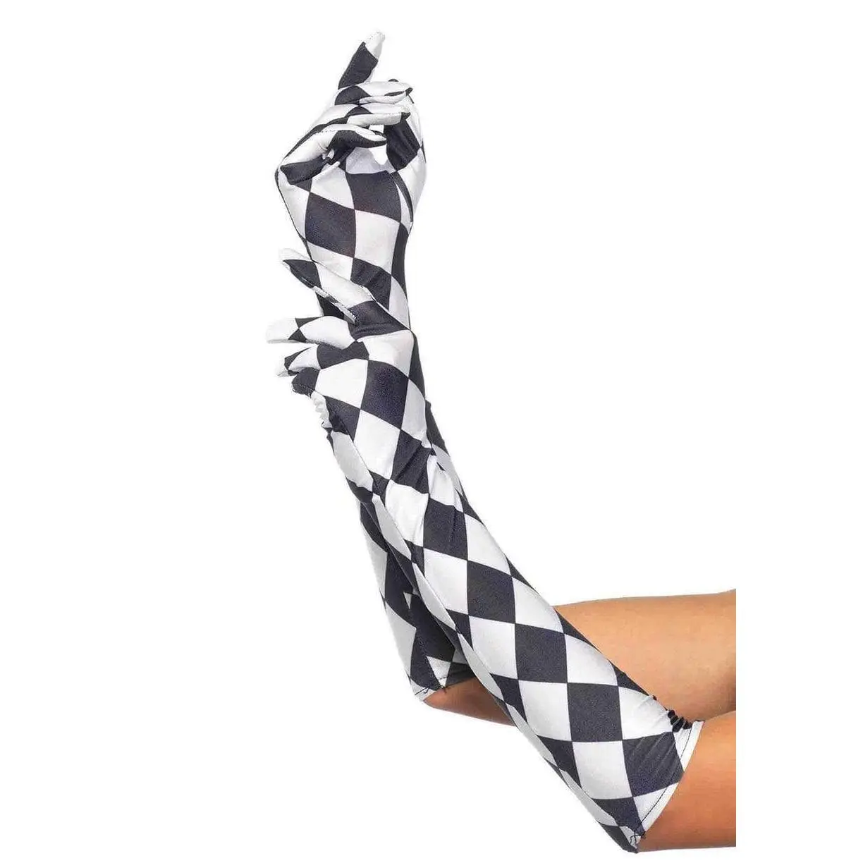 Harlequin Elbow-Length Gloves with Contrasting Diamond Pattern, Stretchy Synthetic Satin Costume Accessory for Adults & Teens, 1 Size Fits Most, Stretchy Satin, Cosplay, Polyester, Trippy