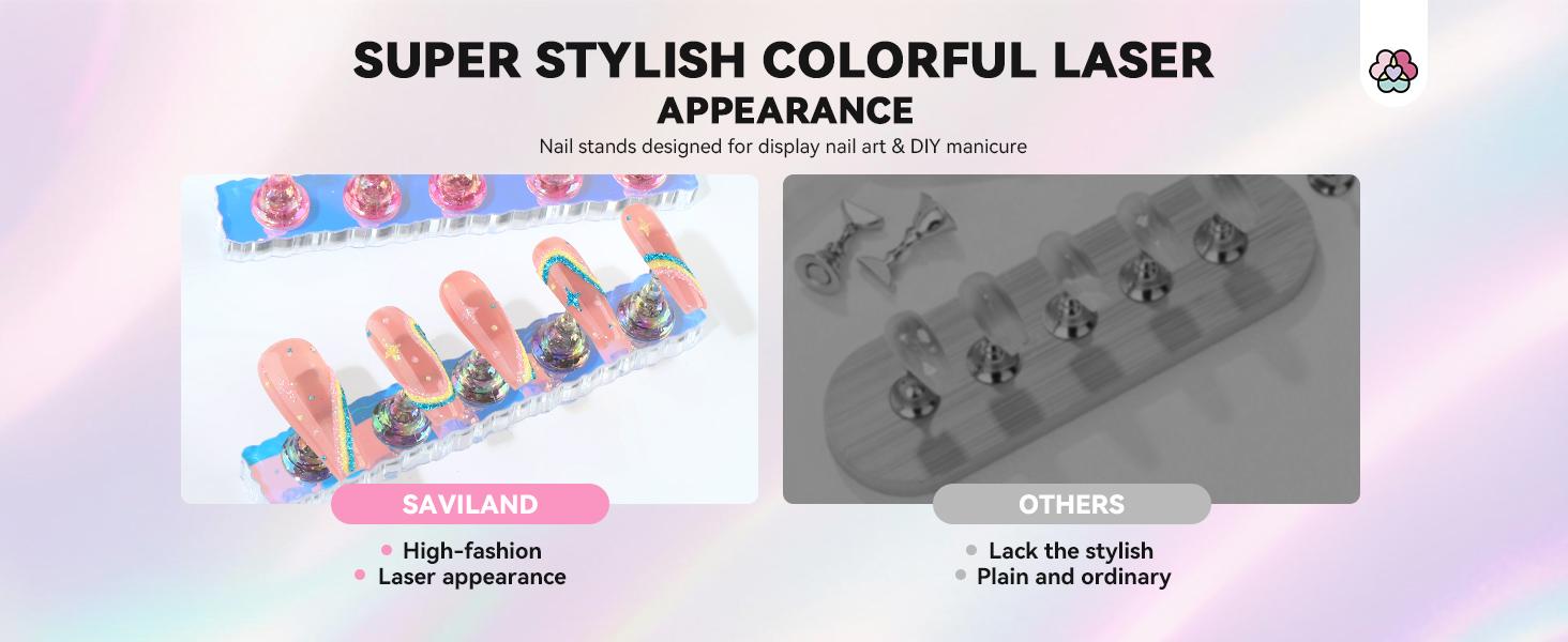 SAVILAND Nail Stand for Press-Ons: 15 magnetic Aurora Nail Holders 40 Reusable Sticky Putty Pieces Nail Painting Practice Beginner Acrylic Tools SAVILAND Nail Stand for Press-Ons: 15 magnetic Aurora Nail Holders 40 Reusable Sticky Putty Pieces Nail Painting Practice Beginner Acrylic Tools