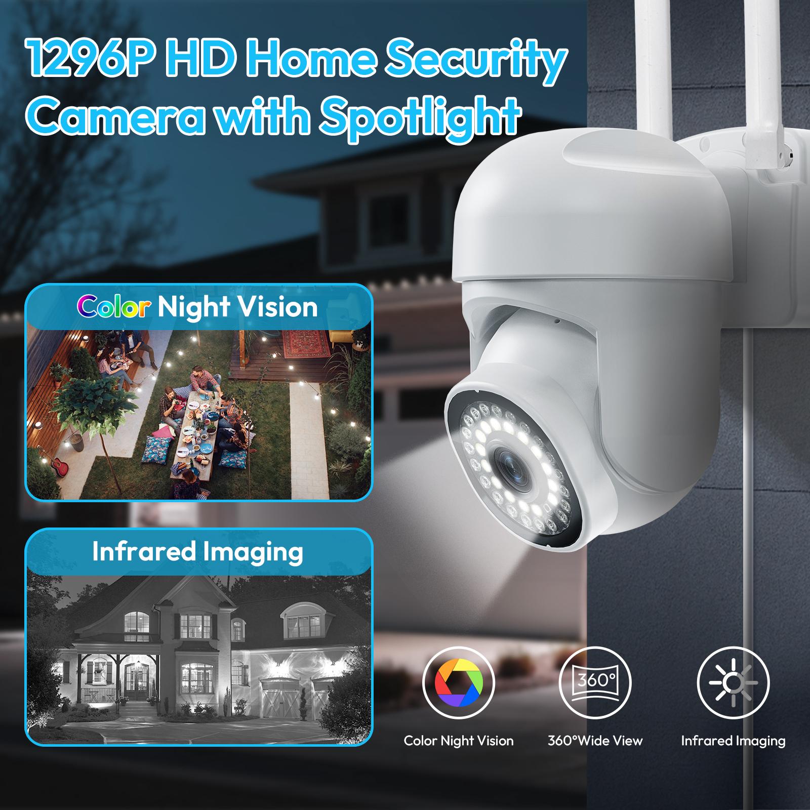 3MP Security Camera, 2K HD Video and Color Night Vision, 360° rotation,Video Replay,2.4Ghz WiFi, Motion Detection, Two-Way Audio - Easy Installation WiFi Home Automatic Card