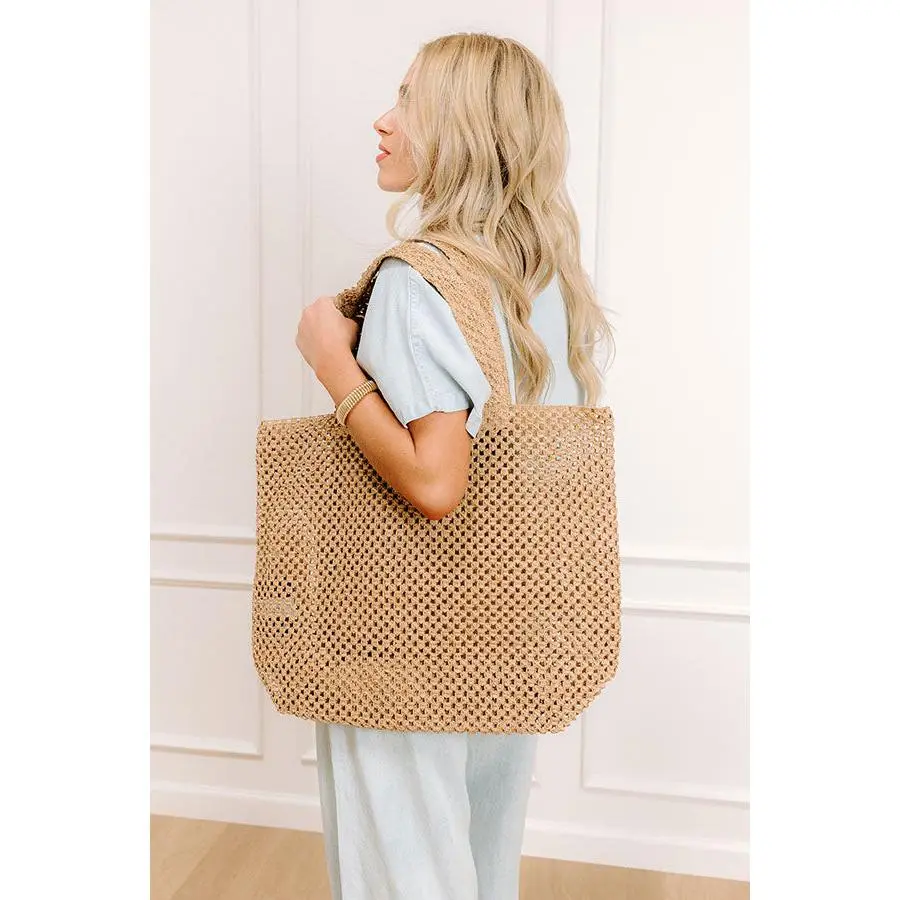 Beachy Vibes Raffia Crochet Tote in Brown