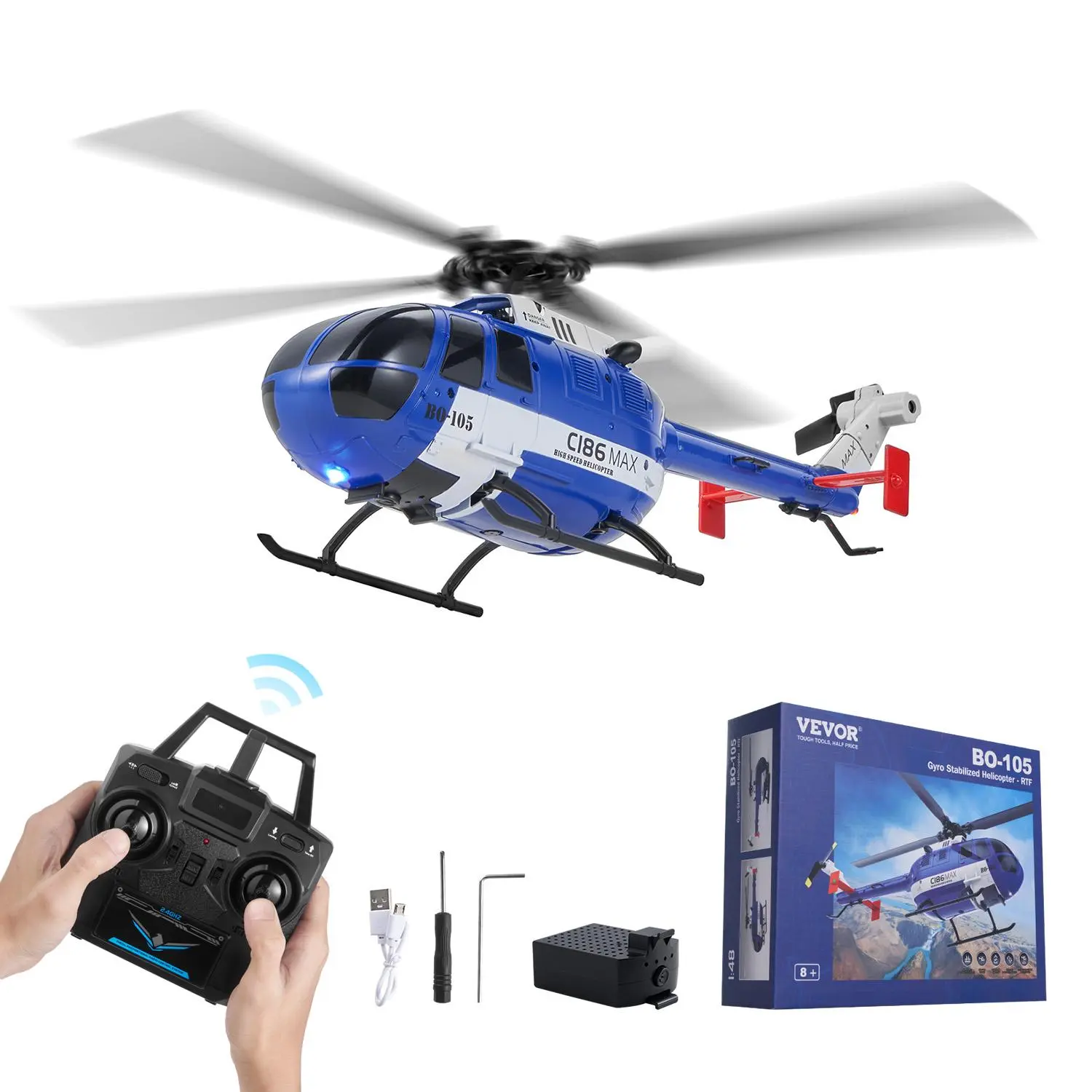 VEVOR RC Helicopter,  2.4GHz 4-Propeller Remote Control Helicopter with 6-Axis Gyro, 4-Channel RC Airplane for Beginner, LED Light & One-Key Takeoff/Landing, Plane Toys for Kids Ages 8 and up