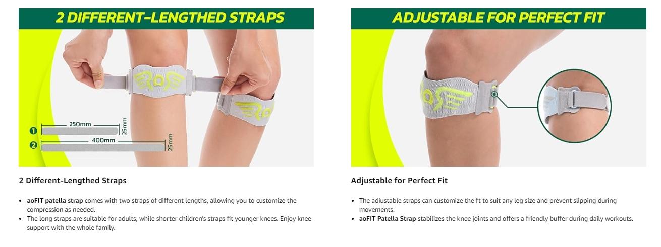 aoFIT Patella Strap, Patella Bands，Tendonsupport strap，JumpersKnee support strap，Knee Reliefand Patella Stabilizer Knee StrapBrace Support for Hiking