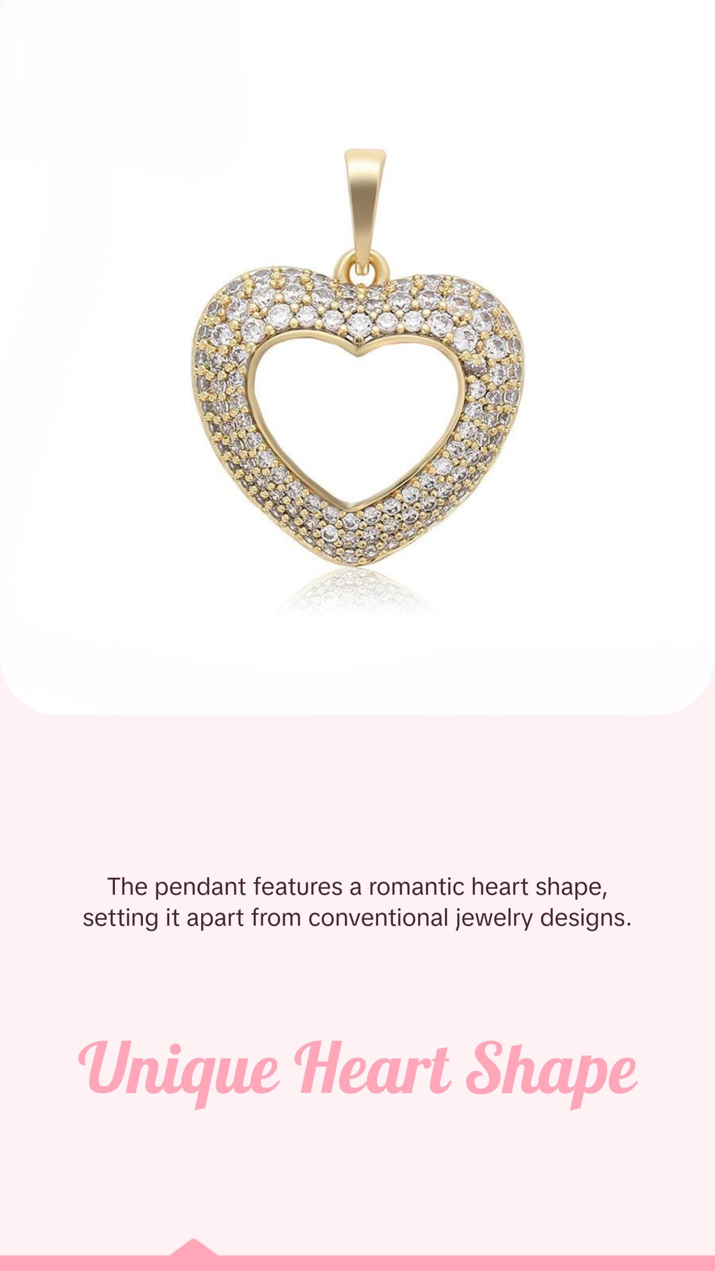 Romantic Gold Heart Pendant with Crystals - 14KGold Plated