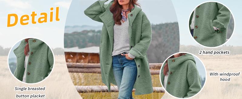 Chouyatou Women's Winter Single-Breasted Wool Coat Casual Wool Blend Hooded Long Trench Jacket