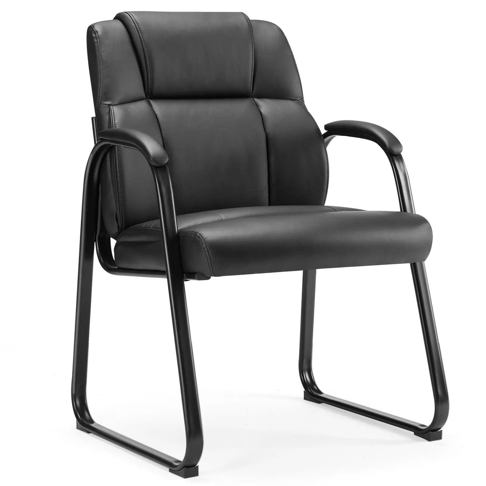 Big and Tall PU Leather Waiting Room Chair – Padded Arm Office Desk Guest Chair for Elderly, Home Reception, Conference Room, Lobby & Side Seating, Ergonomic Design for Comfort & Support