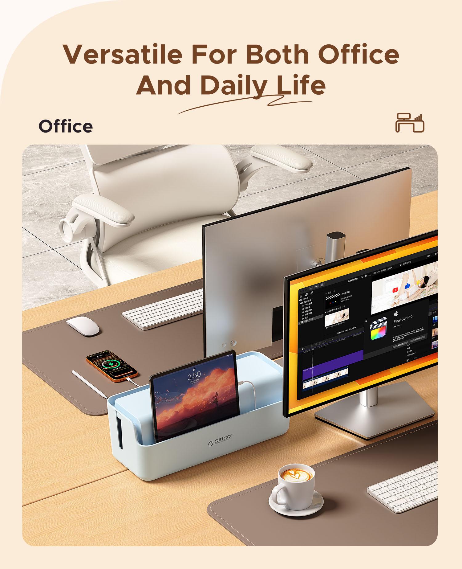 ORICO PowerBox Cable Organizer Box – Minimalist Desktop Cable Management, Safe Power Strip Storage for Home & Office - PB01