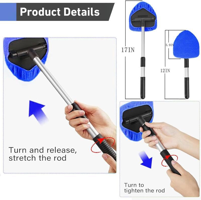 2026 Latest Model  Windshield Cleaning Tool, Microfiber Car Window Cleaner with 4 Reusable and Washable Microfiber Pads and Extendable Handle valentine's gift for bf