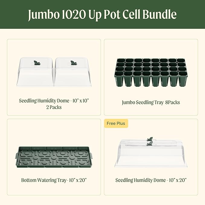 Vego garden Germination Bundle,  Seedling Trays with Seedling Tray Lids and 10" x 20" Bottom Watering Trays Plus Seedling Humidily Dome