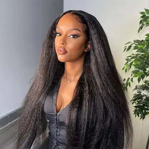 36 Inch Kinky Straight Human Hair Wig 13x6 Lace Front Wigs Human Hair Pre Plucked With Baby Hair 200% Density Kinky Straight Glueless Wigs Human Hair Pre Plucked
