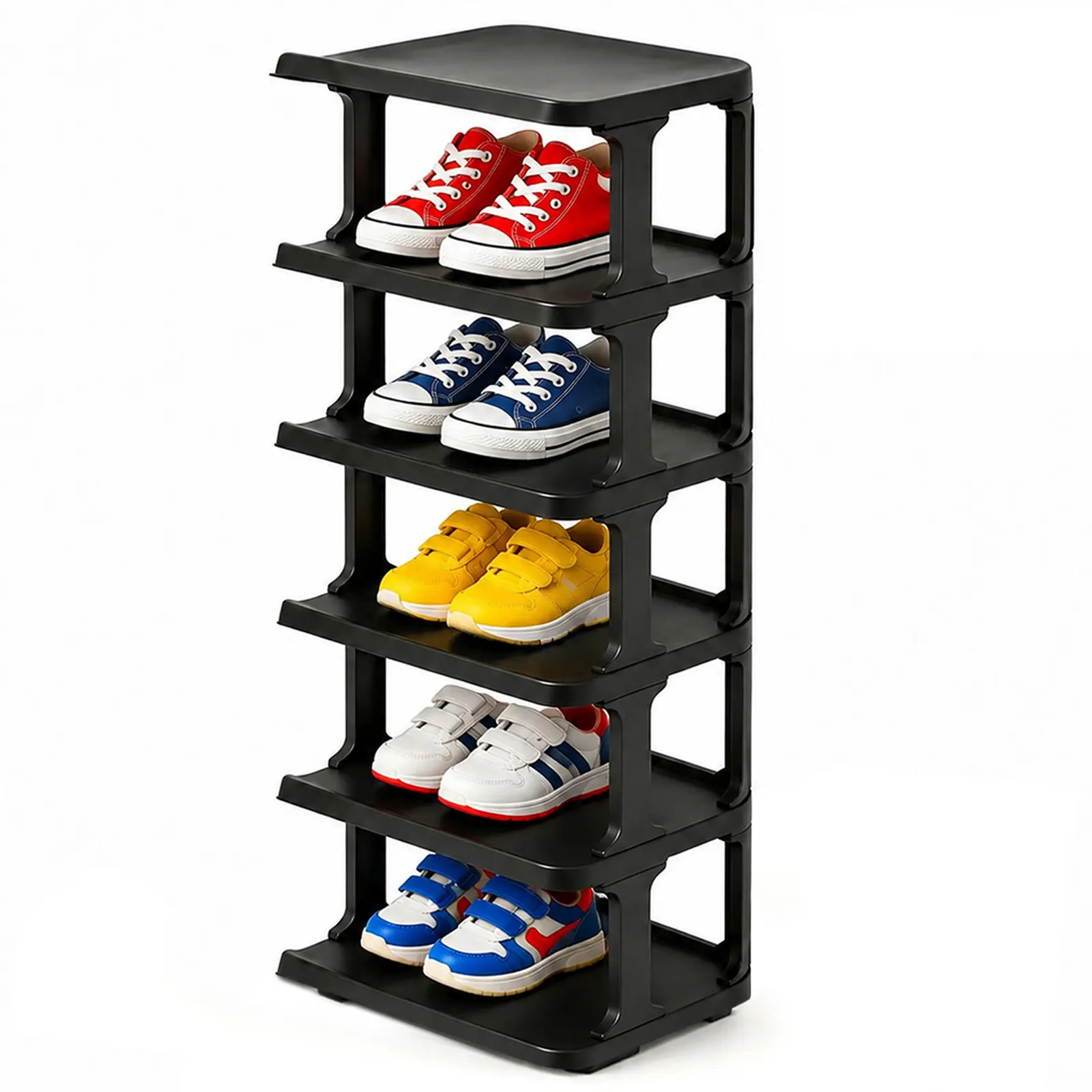 Slim Vertical 6-Tier Shoe Shelf with Solid Stackable Structure, Space Saving Tall Shoe Rack for Entryways, Doorways and Closet Corner Shoe Organization