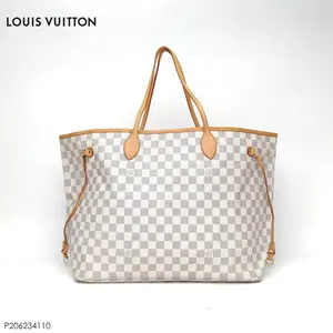 Pre-owned Louis Vuitton Neverfull Large Size 39 Unlined Bag, White Checkered PVC