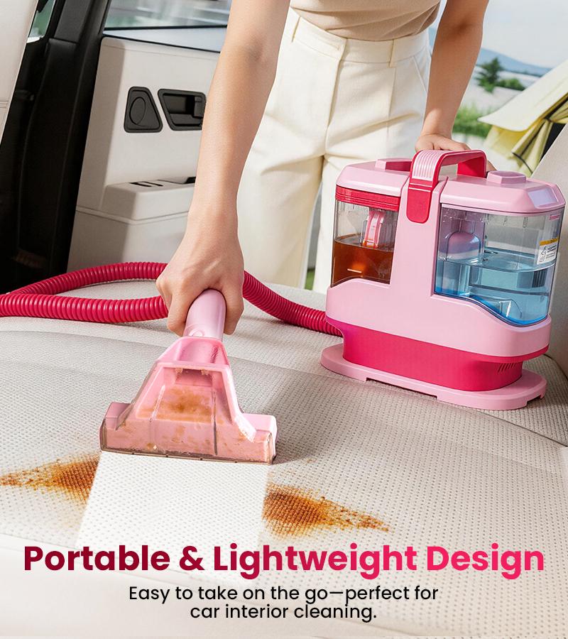 Upholstery Carpet Vacuum Cleaner, 18KPa Suction Spot Cleaning Machine for Pet Stains, Carpets, Sofa, Car Seats, Mattress, with 3 Multipurpose Cleaning Tools, 6'' Deep Cleaning Brush | Portable 3-in-1 Little Pink C9S pet lovers home essentials Summer Sale