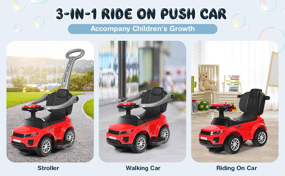 3 in 1 Ride on Push Car, Stroller Sliding Walking Car with Horn, Music, Light, Under Seat Storage, Parental Handle, Armrest Guardrails,Christmas Festival Gift mothersdaygift