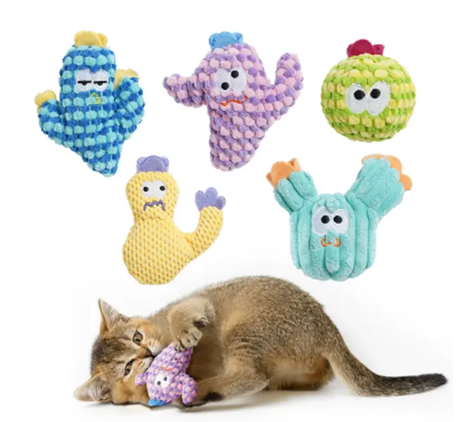 Pawsible 5 Pack Colorful Cactus Cat Toy Set, 100% Premium Cat Herb Filling, Natural Stimulation for Cats, Soft Teething Toys, Perfect Kitten Toys #backtoschool #sohochic