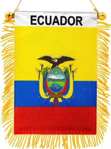 2 Pack  Ecuador Fringy Window Hanging Flag -4 X 6 Inch Mini Flag Banner & Car Rearview Mirror Décor - Fringed & Double Sided - Ecuadorian Hanging Flag with Suction Cup