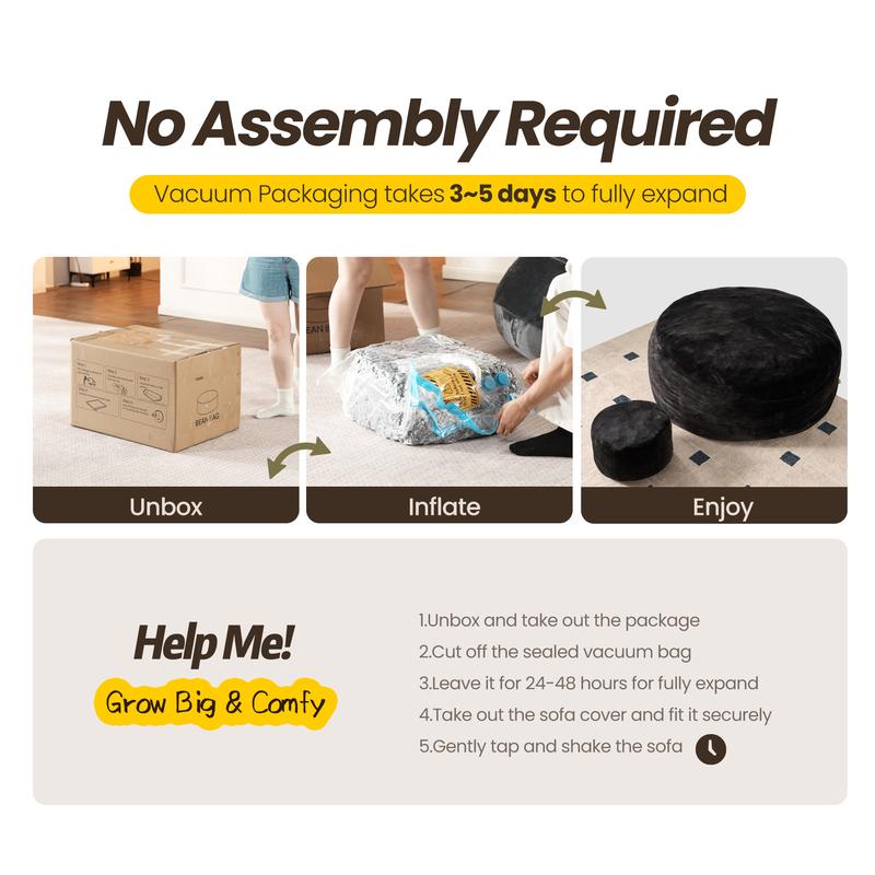 【Jumpstart Sale】Ovios Large 59" W Bean Bag Chair with Ottoman for Adults, Comfy Boneless Round Couch with Foam Filling and Plush Cover, O Shaped Fluffy Sofa Bed for Bedroom College Dorm