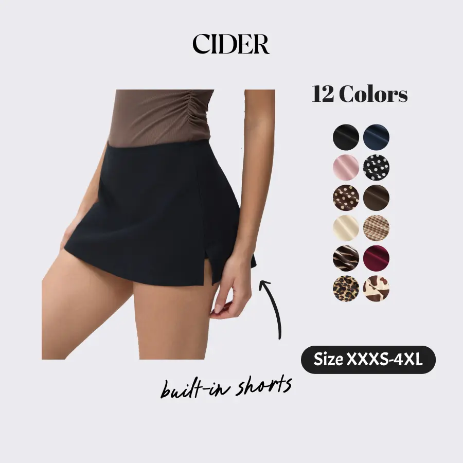 Cider Low Rise Split Mini Skort For Daily Casual Wear, Fitted Bodycon Skirt with Built-in Shorts SummerWins