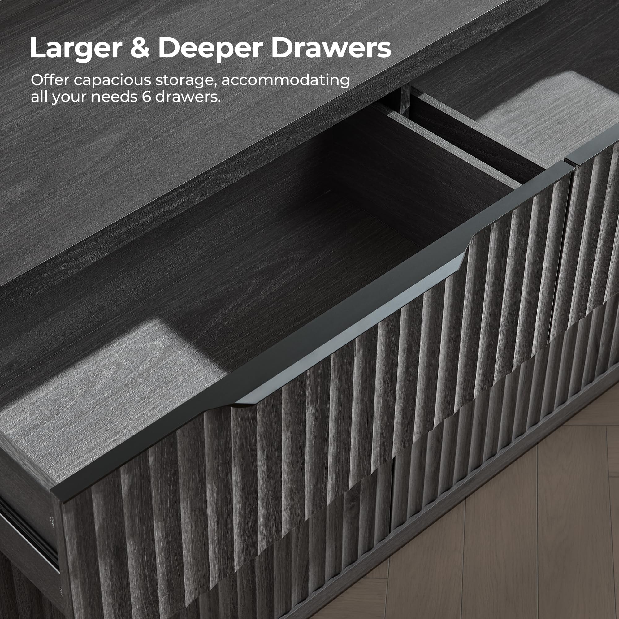 SICOTAS Dresser for Bedroom 6 Drawer Dressers & Chests of Drawers for Closet Long Large Modern TV Stand Set for Clothes Storage Fluted Wide Clothes Closet for Hallway Entryway