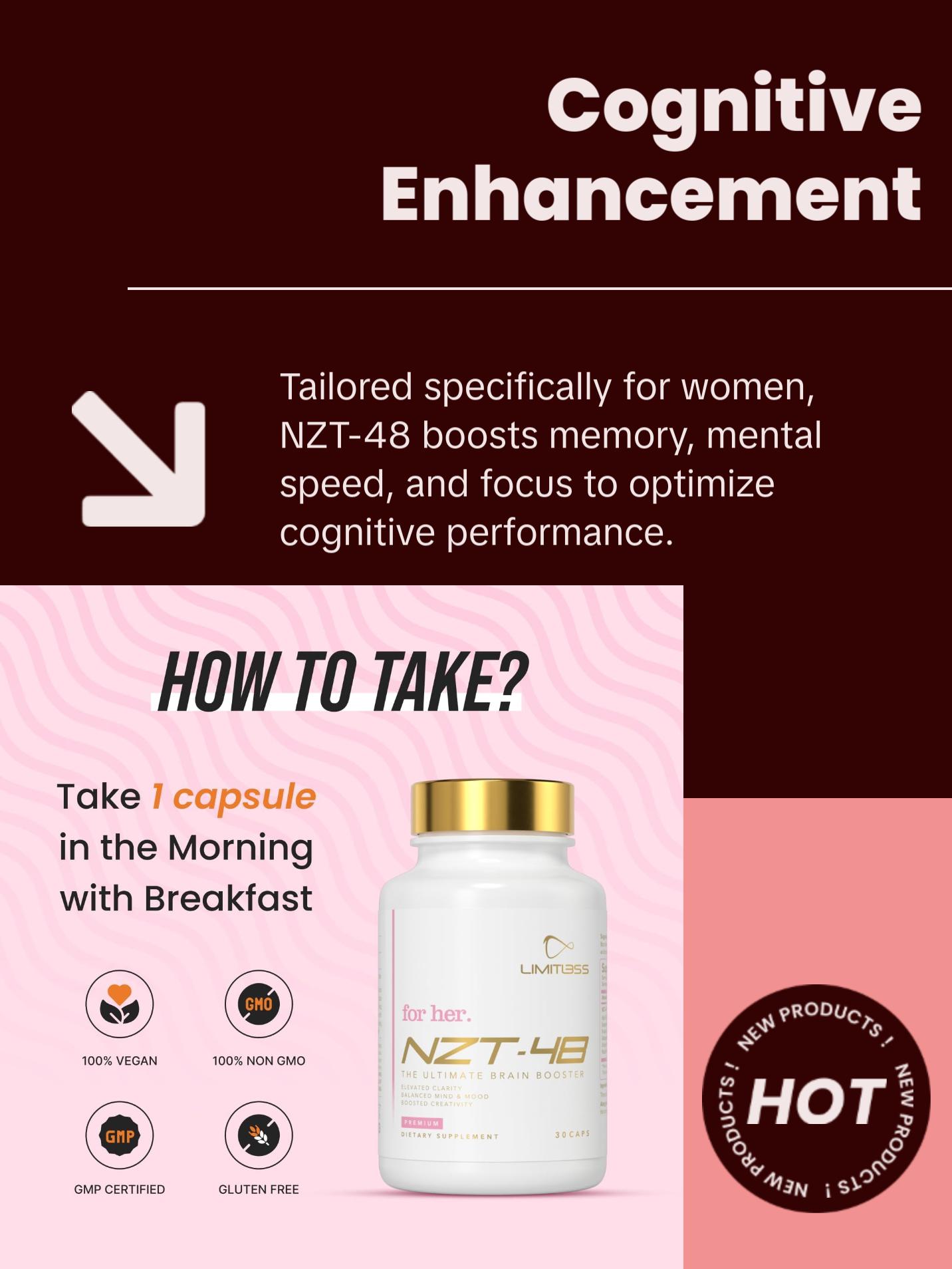 instaglow nanotech glutathione NZT-48 for Her: Lion's Mane Ultimate Brain Booster by Limitless -  Ashwagandha Supplement for Mindfulness, Focus, and Zen Energy (30 Capsules)