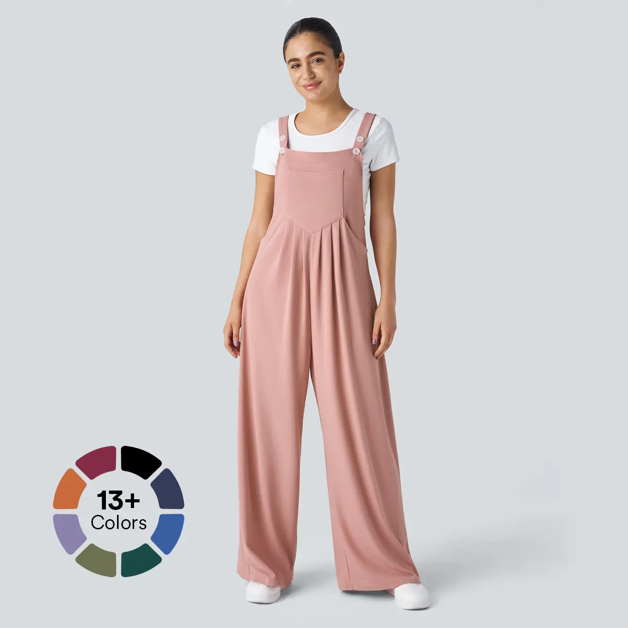 Halara Adjustable Strap Button Multiple Pockets Plicated Waffle Casual Overalls #summervibes