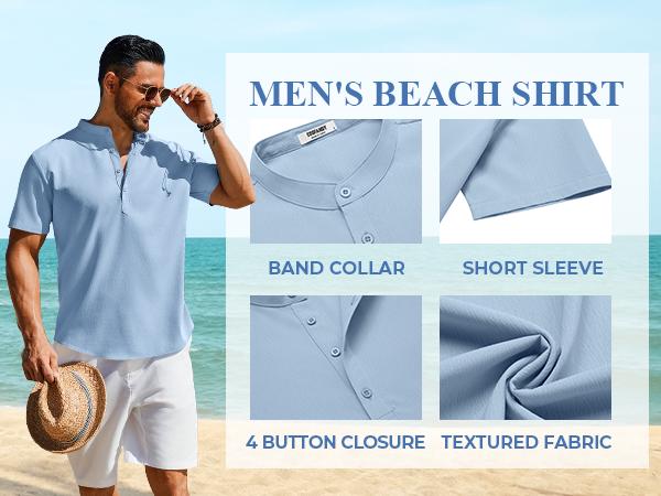 COOFANDY Men's Henley Shirt Short Sleeve Casual T-Shirt Summer Beach Hippie Henley Tee Shirt