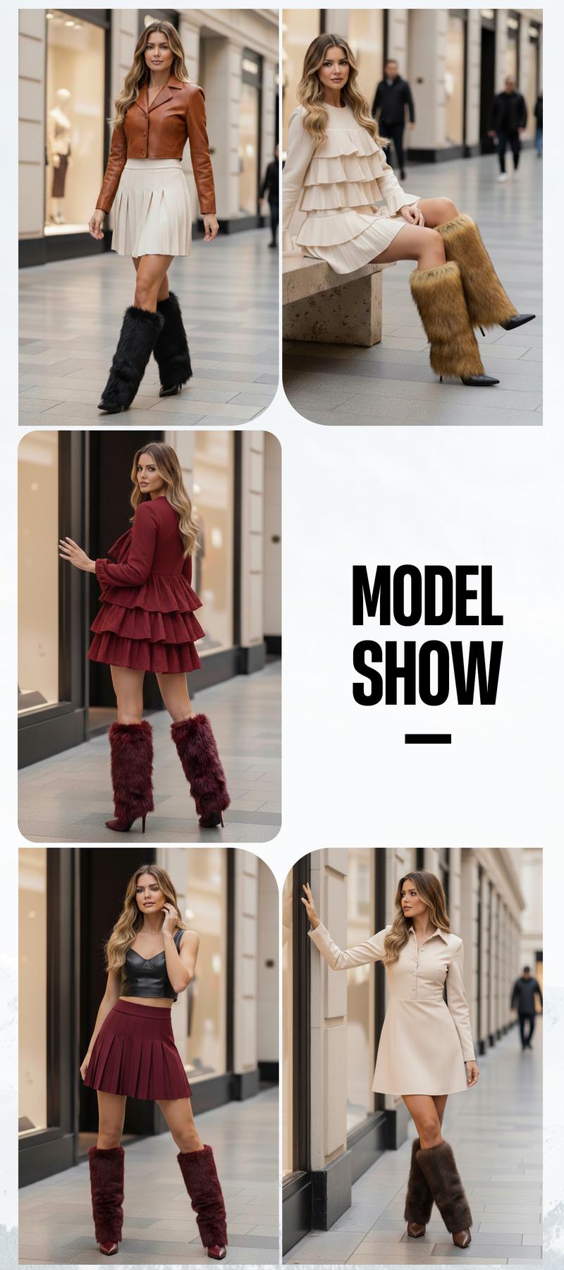 VIMISAOI Womens Fur Boots Knee High Pointed Toe Stiletto High Heel Side Zipper Fold Over Furry Fuzzy Wide Calf Comfortable Fashion Party Dress Fur Winter Boots Valentine Shoes