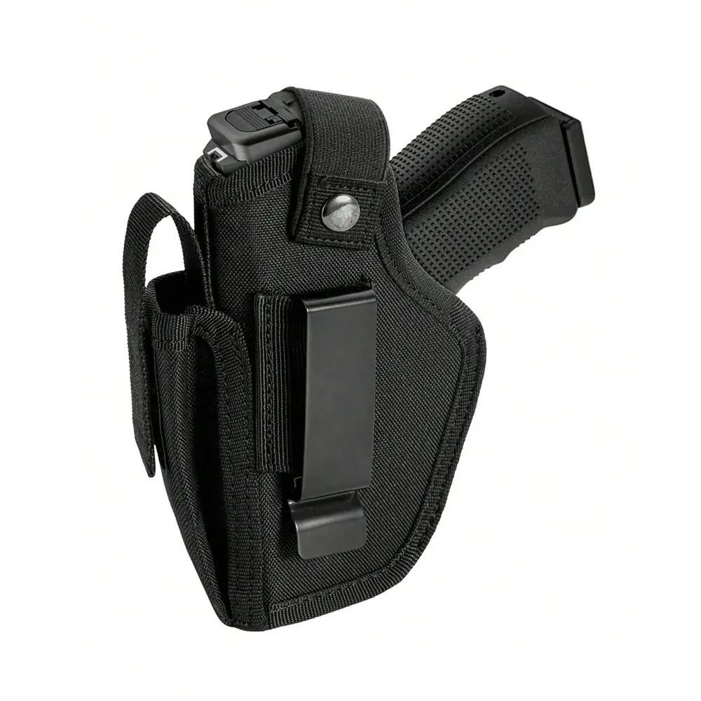 EDC Concealed Carry Pistol Holster, Universal IWB OWB Waistband Gun Holster with Magazine Pouch, Snap Closure Ambidextrous Hand Draw Black Tactical Holster for Men Women Outdoor Hunting Range Shooting