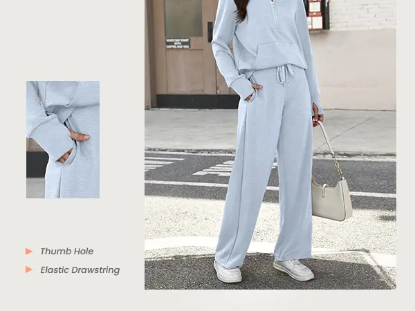 Casly Lamiit Women's 2-Piece Chic Ribbed Silk-Like Loungewear Set - Drop-Shoulder Oversized Half-Zip Pullover Top with Thumbholes, High-Waist Wide-Leg Pants (Skim, Not Hug) - Fitness & Outdoor Travel Essentials Casly Lamiit Women's 2-Piece Chic Ribbed Silk-Like Loungewear Set - Drop-Shoulder Oversized Half-Zip Pullover Top with Thumbholes, High-Waist Wide-Leg Pants (Skim, Not Hug) - Fitness & Outdoor Travel Essentials