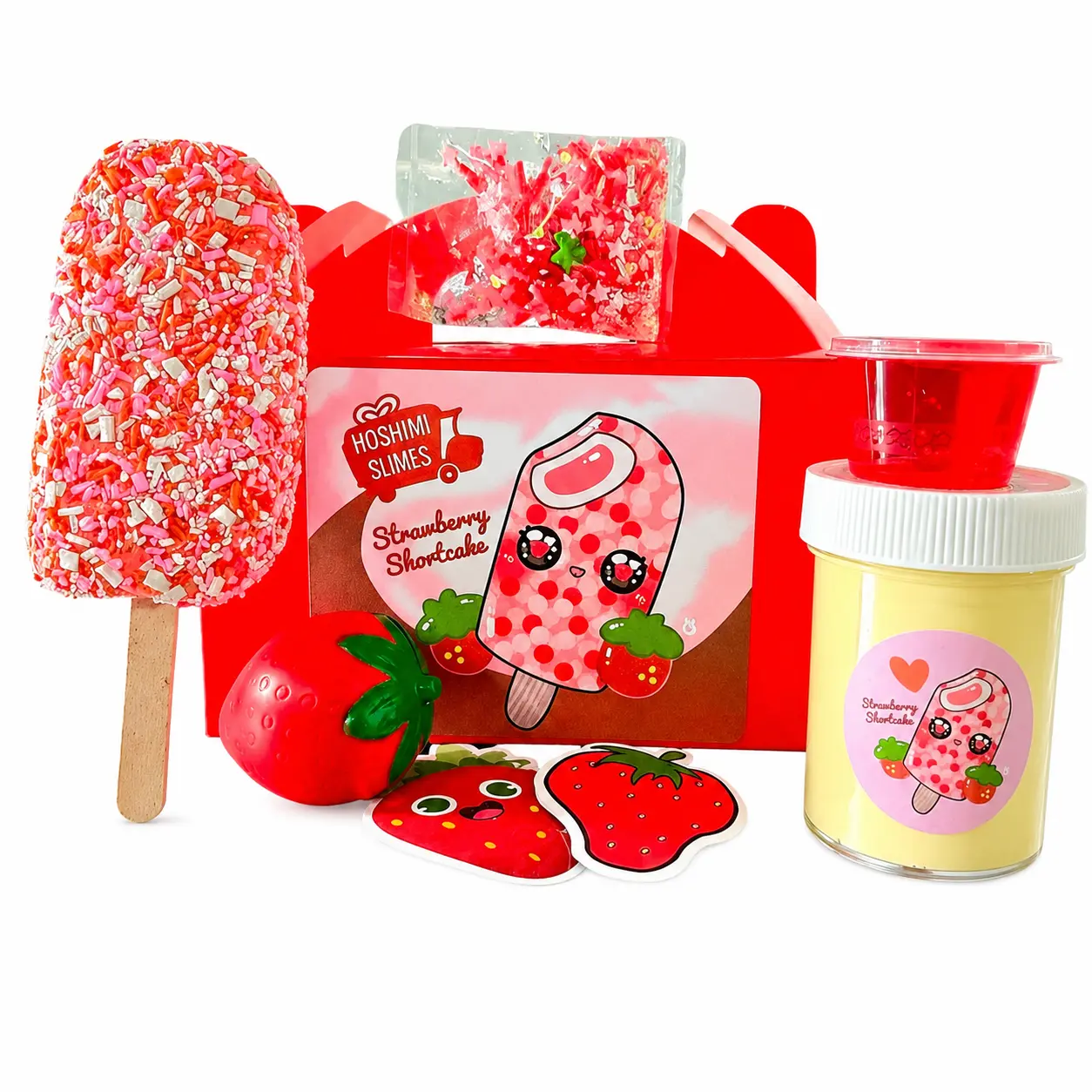 Strawberry Shortcake Crunch Bar Handmade DIY Slime Kit – Thick & Glossy Scented Slime with Clay Form, Sprinkles & Gift Bag, Sensory Play for Ages 8+ – Hoshimi Slimes