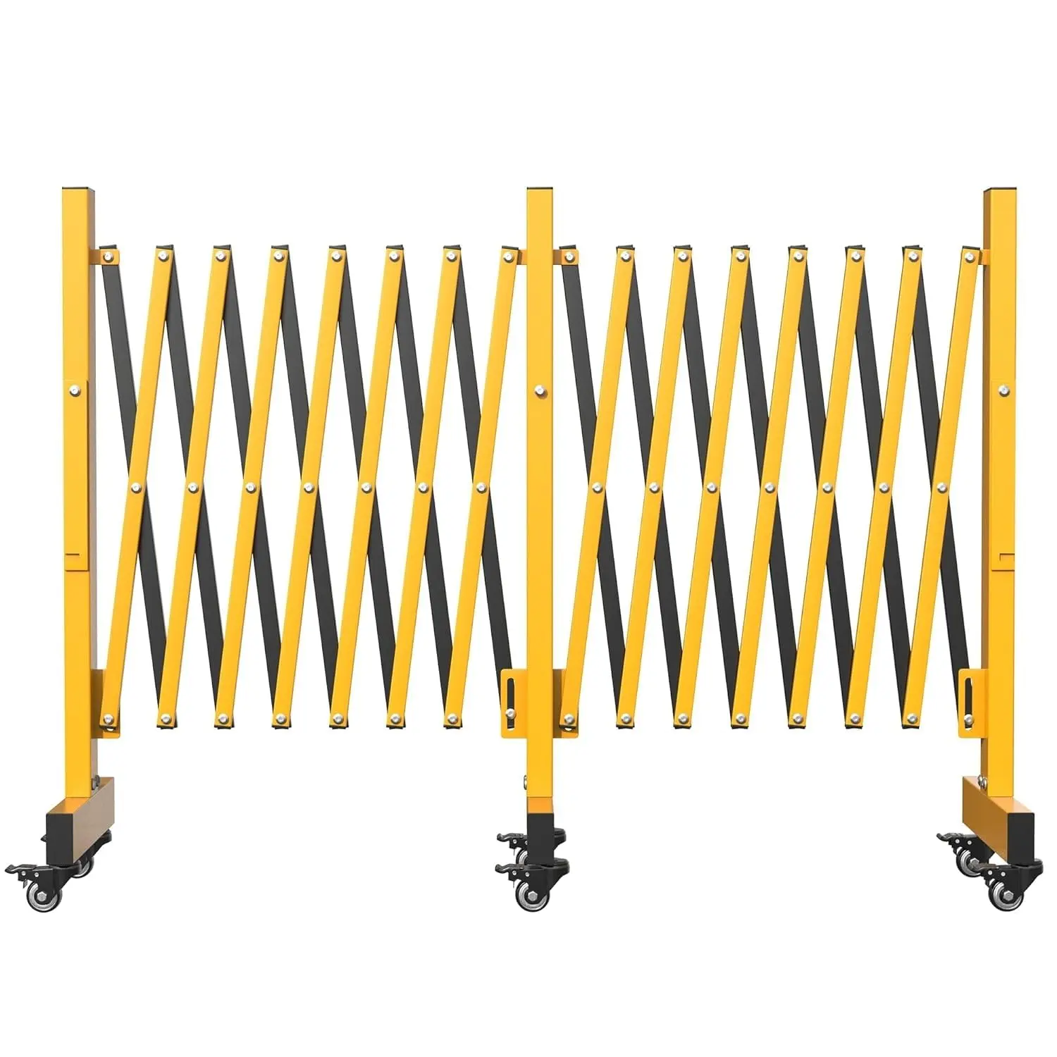GARVEE 216cm Safety Barricade Fence - 12.5ft Carbon Steel Expandable & Retractable Barrier Gate, Mobile with Casters for Outdoor, Driveway, Pool Security