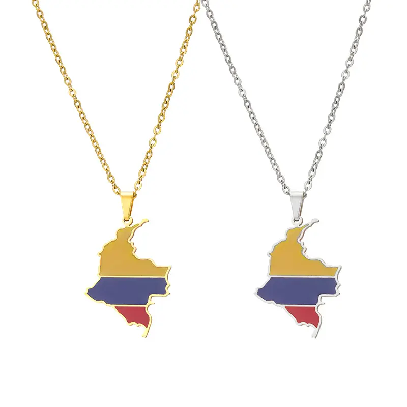 2024 Clearance Copper-Base Colombia Map Chain & Link Necklace with Colombian Flag Pendant - Versatile Female Girl Casual Accessories, Ideal for Birthday, Mother's Day Gifts