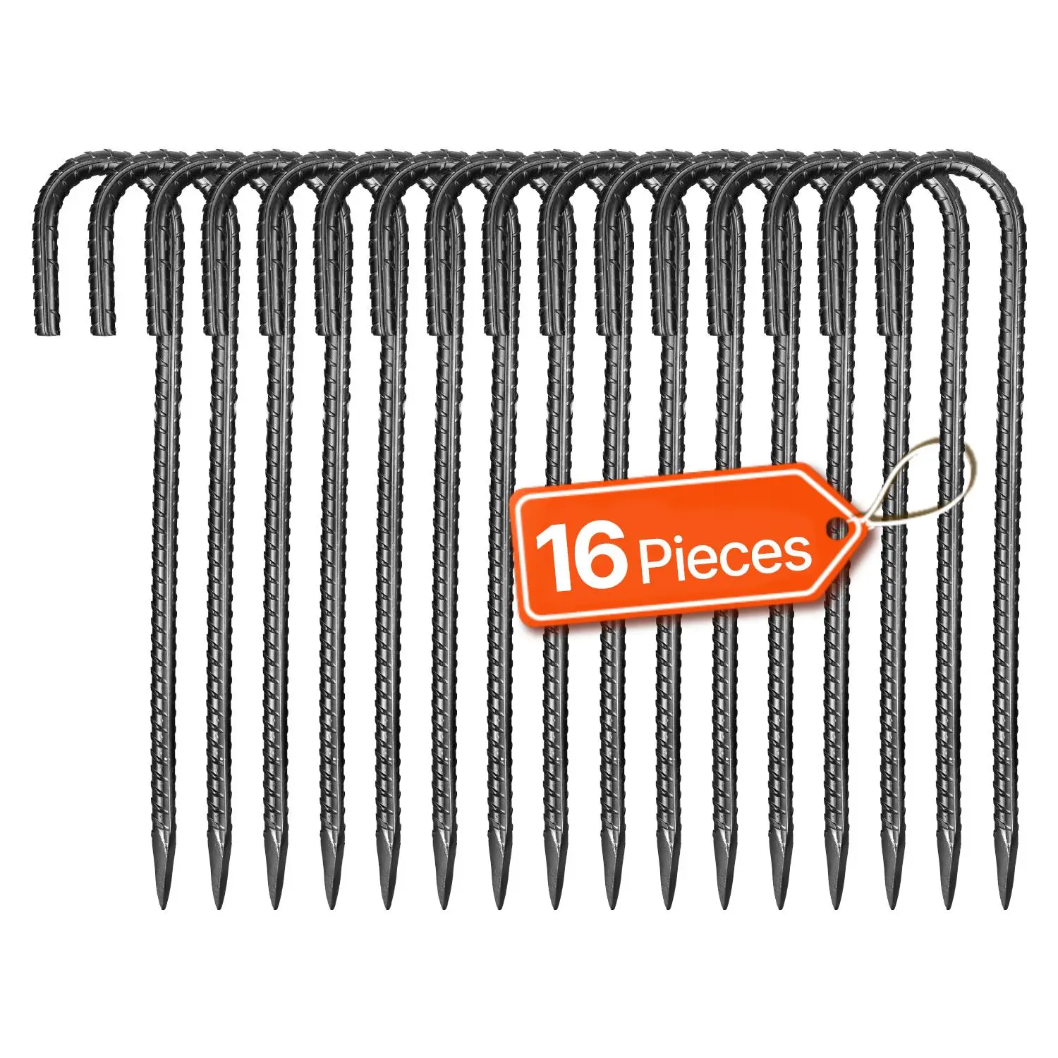 【SummerFinds】VEVOR Rebar Stakes,  12-Inch, Heavy-Duty 0.4 in Diameter J Hook, Galvanized Steel Ground Anchors with Chisel Point End & Rust-Resistant Coating, for Gardening Support, Fence, Camping Tents (16-Pack)